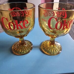 Coca Cola Amber Goblet Pair